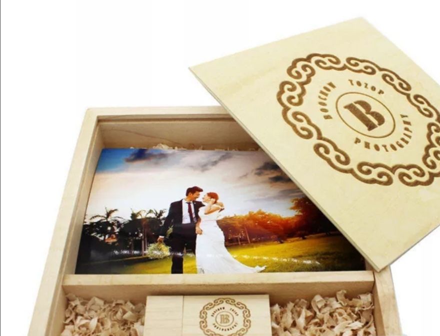 Photo Unique Album Walnut Wood USB+Box Pendrive USB Flash Drive 26£